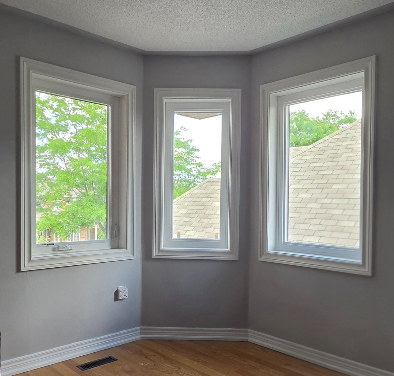 White casement bay window from the interior