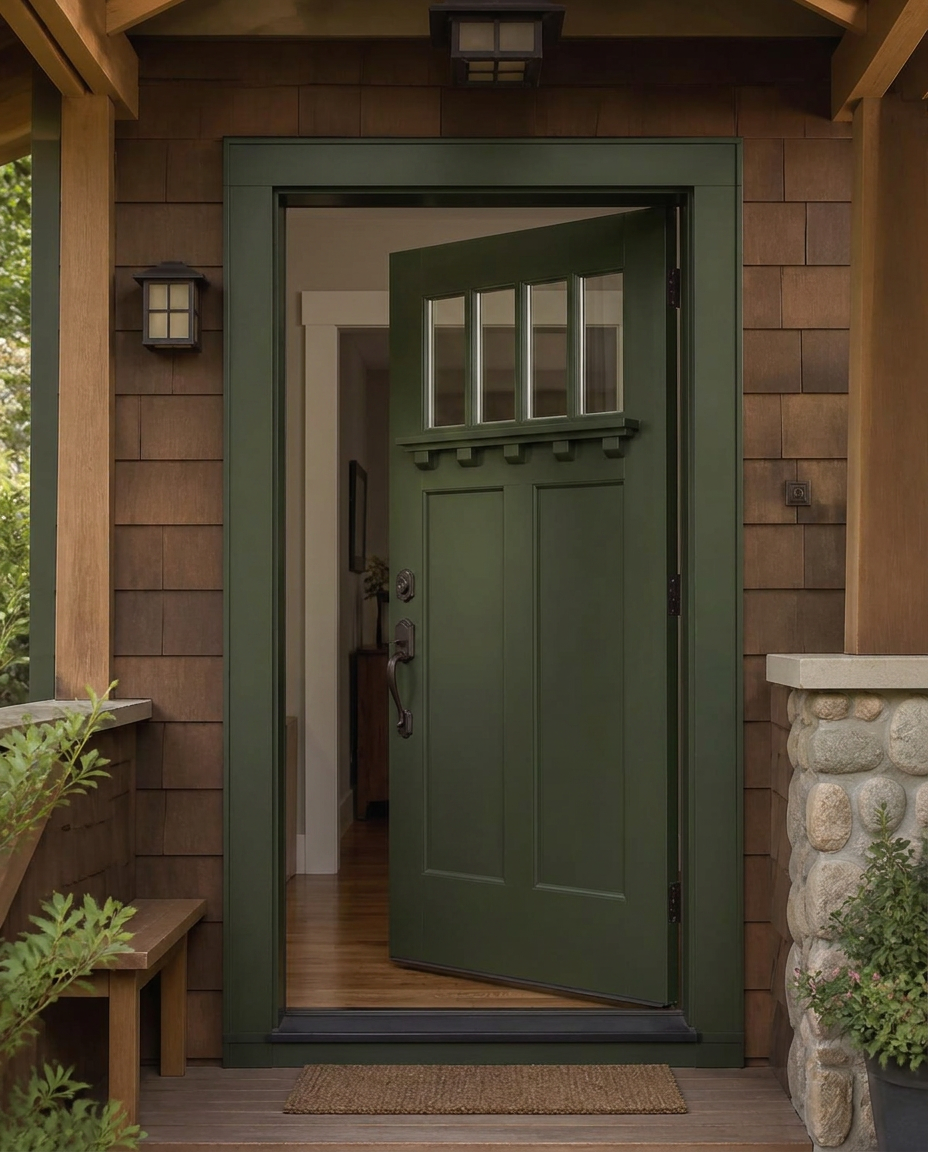 Craftsman-Style Entry Doors shown opened from a matching angle