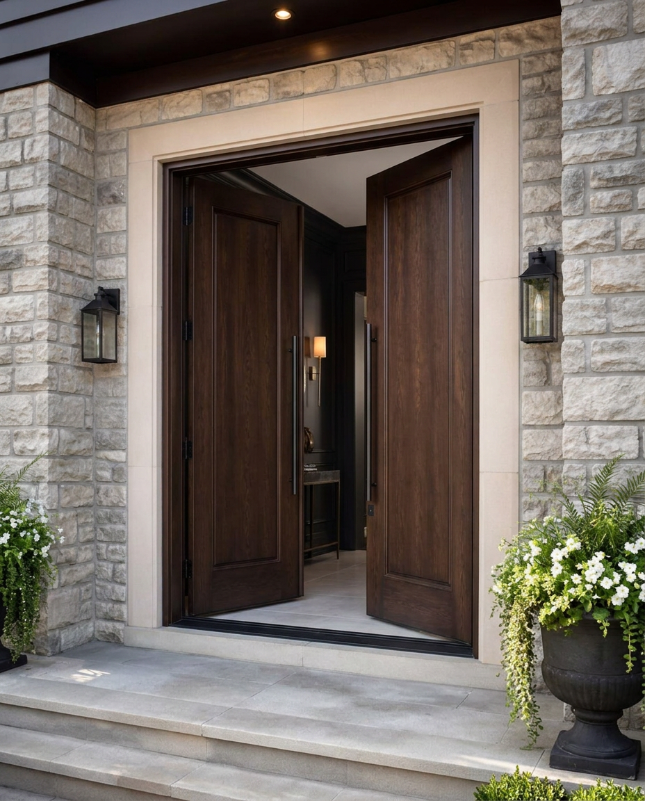 Double Entry Doors shown opened from a matching angle