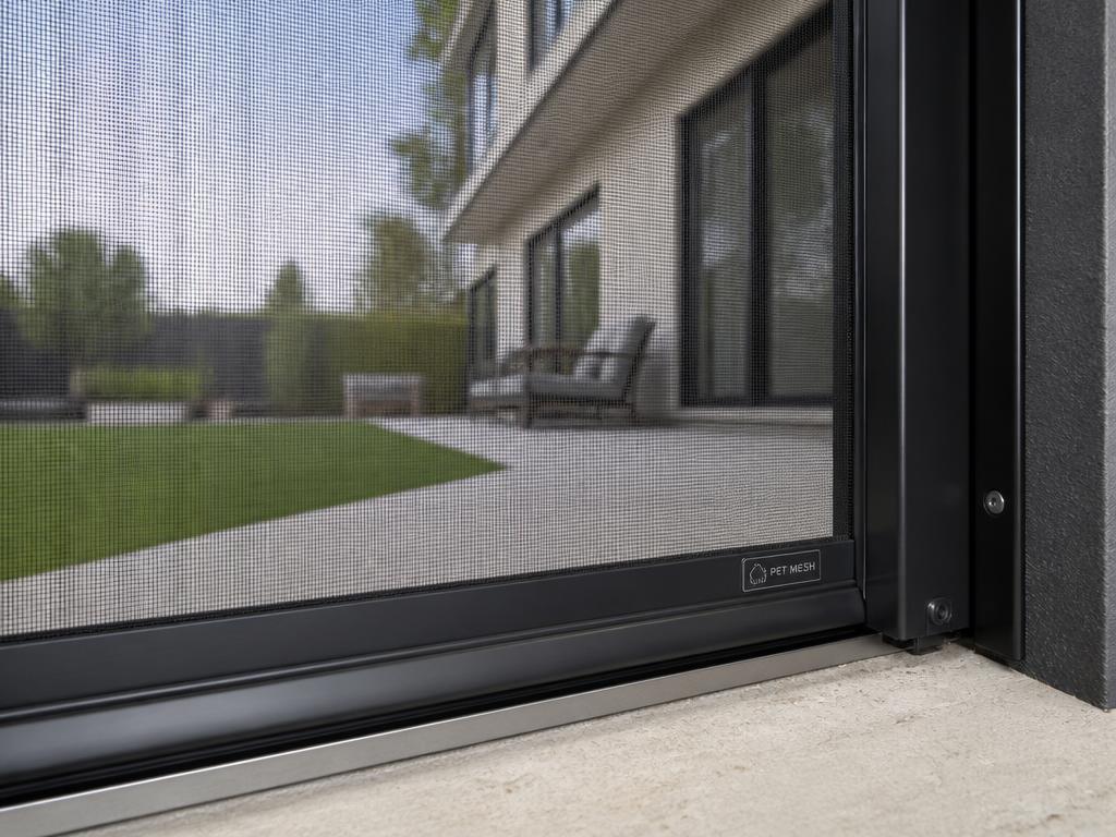 Heavy-duty aluminum-framed screen with pet mesh