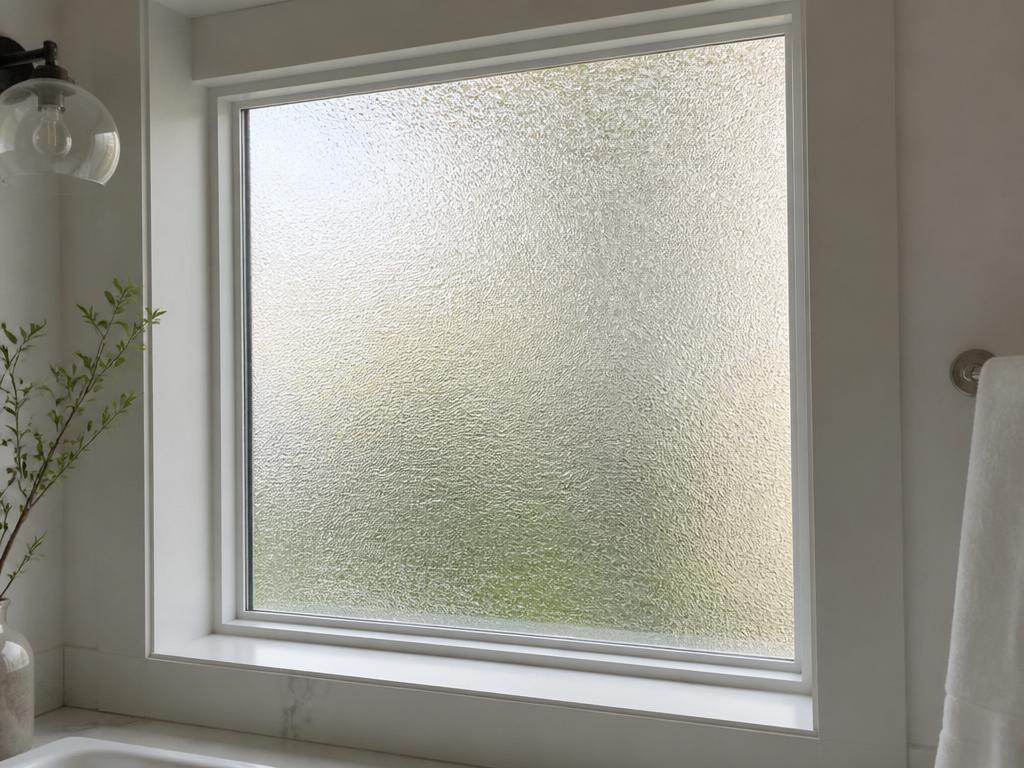 Frosted obscure privacy glass window in a bright bathroom