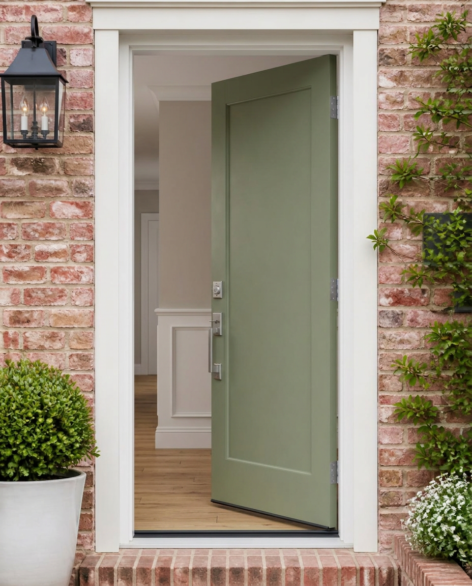 Smooth Fiberglass Entry Doors shown opened from a matching angle