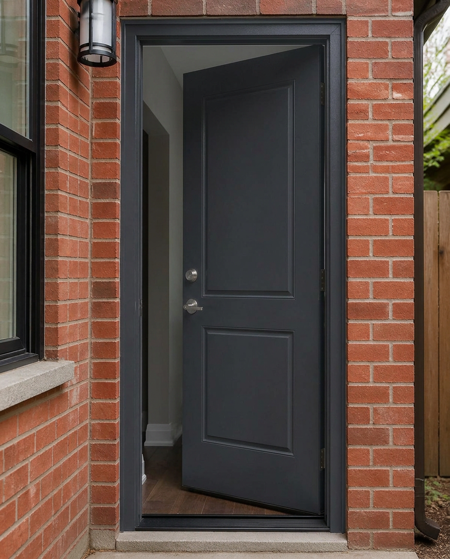 Steel Entry Doors shown opened from a matching angle