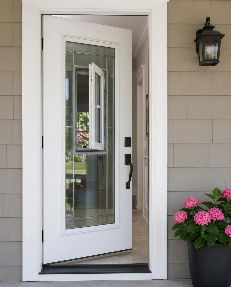 Entry Doors With Vented Glass shown opened from a matching angle